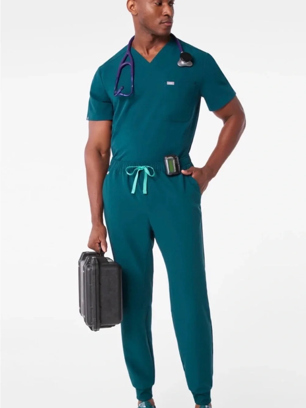 Figs Deep Teal Men's Joggers with Teal Drawstring